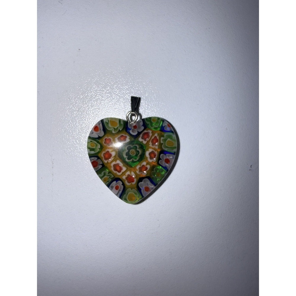 Vintage‎ Murano Glass Millefiori Heart Pendant Only Green